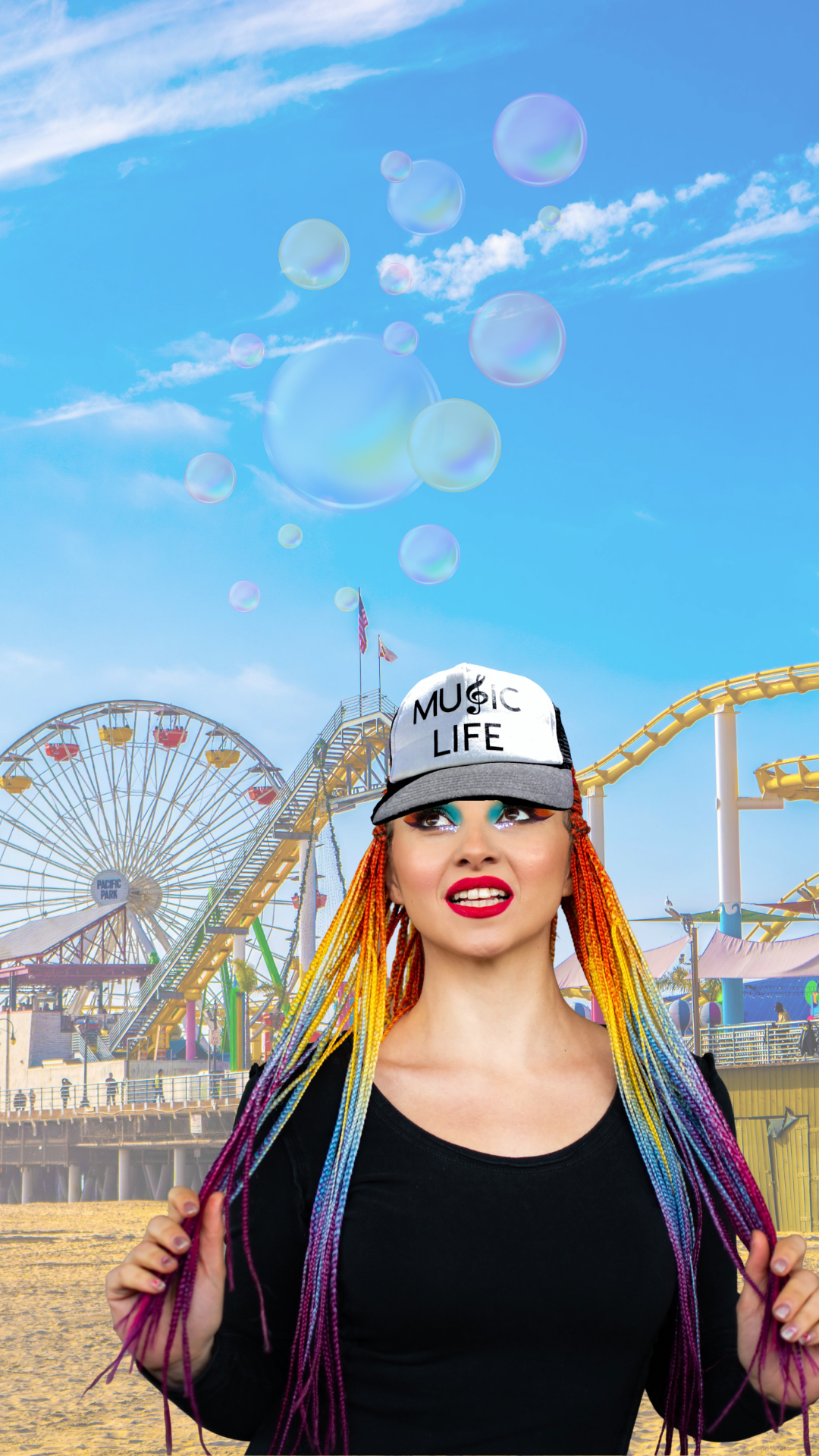 Music Life snap back hat-blk and wht